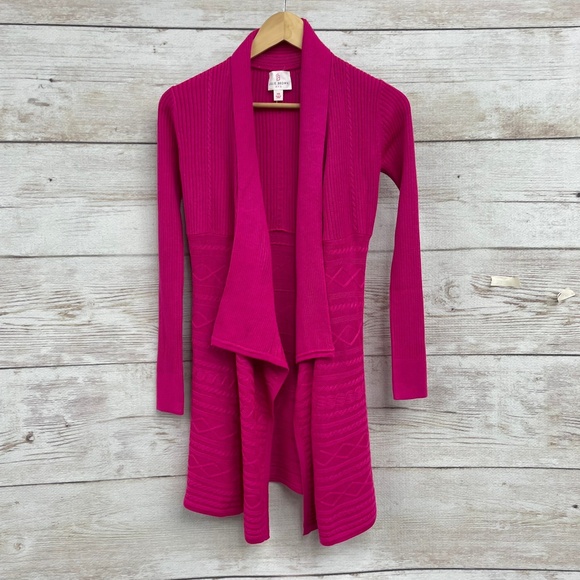 Julie Brown NYC Jolie Open Cardigan Pink sweater ribbing and cables knit Small - Picture 1 of 8